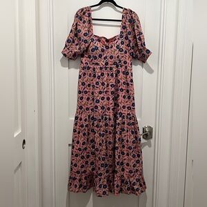 Chic Pink and Blue Cotton Eddy Floral Maxi Dress woman’s size 6